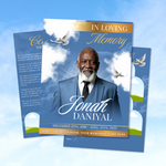 Blue & Gold Roses Funeral Program Template, Memorial Obituary (Canva Template)