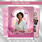 Pink Funeral Program Template: 8-Page Celebration of Life (Canva, PDF Download)