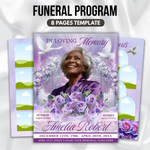 Purple Floral Funeral Program Template, 8-Page Memorial (Canva, PDF)