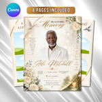 white & Gold Funeral Program Template: 8-Page Memorial (Canva, Digital Download)