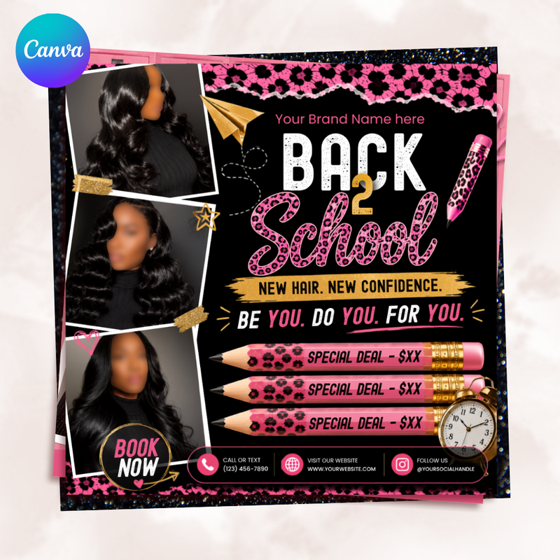 Back To School Flyer, august booking flyer, back to school, Back To School Hair Flyer, Lashes, braids, wig Install, Nails (Digital Download)