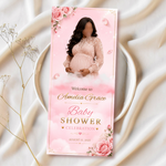 Editable Pink Baby Shower Program Template with Photo | Baby Shower Itinerary | It's a Girl Celebration | Order of Events Canva
