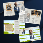 Elegant Funeral Program Canva Template | Blue & Gold Theme | 8 Page Memorial Booklet