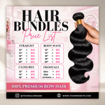 Hair Price List Flyer, Wig Install Flyer, Hair Bundles Social Media Canva Template, Hair Stylist Booking Flyer