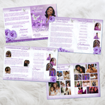 Purple Roses Funeral Program Template: 8-Page Memorial, Celebration of Life (Canva, Digital Download)