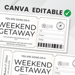Getaway Gift Voucher, Editable Travel Coupon Ticket, Printable Trip Away Certificate Template (Digital Download)