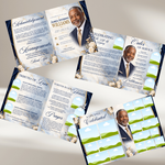 Blue & White Roses Funeral Announcement Flyer: Obituary, Celebration of Life (Canva Template PDF)