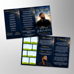 Blue & Gold Roses Funeral Program Template: Trifold Memorial (Canva Template)
