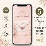 Pink Floral Wedding Website Template with RSVP: Editable Canva Design (Digital Download)