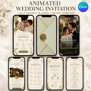Animated Wedding Invitation Template, Editable Sage Green Canva Invite, Digital Wedding Evite, Instant Download