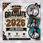 Editable Leopard Graduation Invitation Flyer, Graduation Party, Class Of 2026 Flyer, Graduate Flyer, Graduation Invitation Template