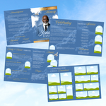 Blue & Gold Roses Funeral Program Template, Memorial Obituary (Canva Template)