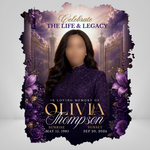 Purple Flowers Memorial T-Shirts Template, In Loving Memory, Funeral Background, Funeral Celebration, Canva