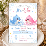 Dolphin Gender Reveal Invitation, Waddle It Be Invite, Baby Boy Or Girl, Printable Spring Party Template, He Or She