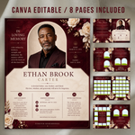 Red Funeral Program Canva Template | 8 Page Memorial Booklet