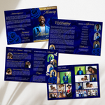 Blue & Gold Roses Funeral Program Template, Memorial Obituary (Canva Template)