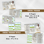 White & Green Roses Funeral Bundle (Canva PDF)