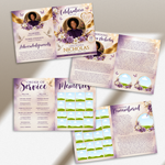 Elegant Funeral Program Canva Template | Purple & Gold Theme | 8 Page Memorial Booklet