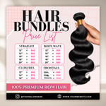Hair Price List Flyer, Wig Install Flyer, Hair Bundles Social Media Canva Template, Hair Stylist Booking Flyer