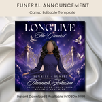 Purple Funeral Announcement Flyer, Celebration of Life Evite (Digital Download Canva Template 1080x1080px )