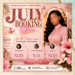July Booking Flyer, Template Summer Beauty Flyer, Canva Editable Hair, Nails Lashes Makeup, July Books Open, DIY text, instant download