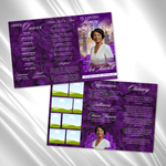 Purple Roses Funeral Program Template: Trifold Memorial (Canva Template)