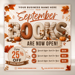 Fall Season Booking Flyer, September Books Are Open, Fall SZN Sale, Autumn Beauty Flyer for Hair, Nails, Lashes, Wig Install, Hair stylist