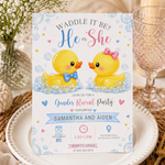 EDITABLE Rubber Duckie Gender Reveal Invitation, Waddle It Be Invite, Baby Boy Or Girl, Printable Spring Party Template, He Or She