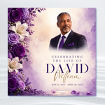 Purple & White Funeral Announcement Flyer, Celebration of Life Evite (Digital Download Canva Template 1080x1080px )