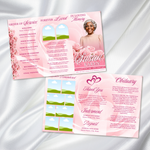 Pink Roses Funeral Program: Trifold Memorial Template (17x11 Canva Template)
