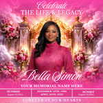 Pink Roses Funeral Announcement Flyer: Celebration of Life Invitation (Canva Template, Digital Download, 8x8