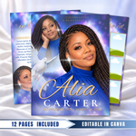 Blue & Gold Funeral Program Template: 12-Page Memorial (Canva PDF)