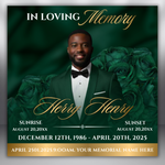 Green & Gold Roses Funeral Announcement Flyer: Obituary, Celebration of Life (Canva Template PDF)