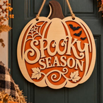 Halloween Round Door Sign SVG, Pumpkin Spooky Season Sign Laser Cut File, Fall Porch Decor