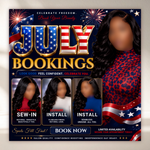 July Booking Flyer, Now Booking July, July 4th Flyer, Hair Braid Lash Brow Flyer, Fourth of July, Books Open, DIY Canva