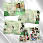 Light Green Clouds Funeral Program Template: 8-Page Memorial (Canva Editable, Digital Download 17x11
