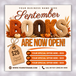 September Booking Flyer, September flyer, Fall Booking Flyer, September Books Open, Wig Install, Lash Nail Braids Flyer, Editable in Canva