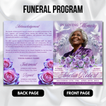 Purple Floral Funeral Program Template, 8-Page Memorial (Canva, PDF)