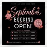 September Booking Flyer, Fall Booking Flyer, September Books Open Flyer, Hair Nails Wig Install Flyer, Salon Flyer, Editable Canva Template