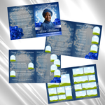 Blue Floral Funeral Program Template, 8-Page Memorial (Canva, PDF)
