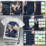 Blue and Gold Funeral Program Template: 8-Page Memorial, 1 T-Shirt (Canva PDF)