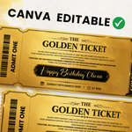 Golden Ticket Template, Printable Golden Ticket Editable Template, Golden Event Ticket, Custom Ticket Invitation, Golden Voucher Template