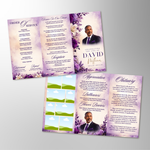 Purple & White Roses Funeral Program Template: Trifold Memorial (Canva Template)