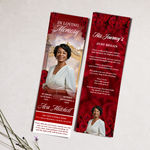 Red Roses Memorial Bookmark Template: Funeral Keepsake (Canva PDF)
