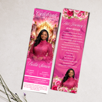 Pink Roses Memorial Bookmark Template: Funeral Keepsake (Canva PDF)