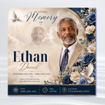 Blue & White Funeral Announcement Flyer: Obituary, Celebration of Life (Canva Template PDF)