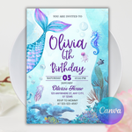 Sea Animal Birthday Invitation, Blue Illustrative Printable (Canva Editable, PDF Download)