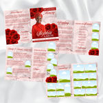 Red Roses Funeral Program Template, Memorial Obituary (Canva Template)