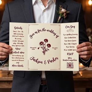 Whimsical Hand Drawn Gatefold Wedding Invitation Template: Classic Floral Invite (Editable Canva Template)