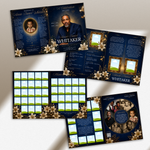 Blue & Gold Funeral Program Canva Template |8 Page Memorial Booklet